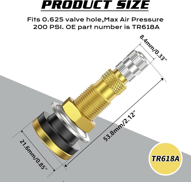 Dueilgo 10PCS TR618A Tractor Tire Valve Stems, Tubeless Air Liquid Agriculture Valve Stems for Tubeless Tires, Industrial, Agricultural Wheels, Tractors, Graders - Image 2